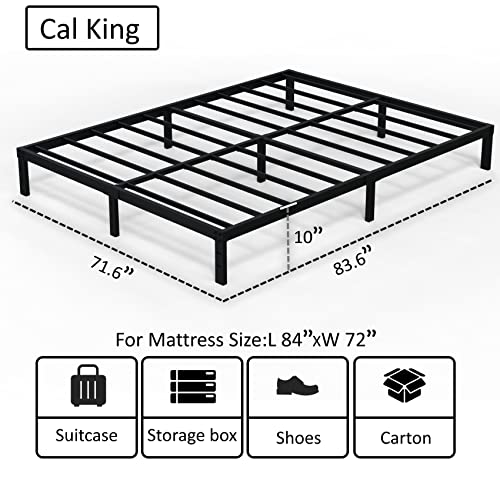 EMODA 10 Inch California King Bed Frames Heavy Duty Metal Cal King Platform with Steel Slats Support, No Box Spring Needed, Noise Free, Black