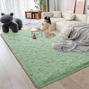 jocovieh soft sage-green rugs for bedroom, 5x7 feet fluffy carpets, indoor modern plush area rugs for living room kids girls room, non-slip shag rug for nursery home decor, green