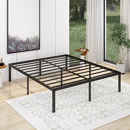 alazyhome 18 Inch Metal California King Size Bed Frame Heavy Duty Platform Noise Free Steel Slat Support Easy Assembly Noise Free No Box Spring Required Black