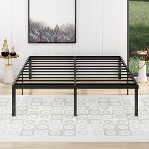 alazyhome 18 Inch Metal California King Size Bed Frame Heavy Duty Platform Noise Free Steel Slat Support Easy Assembly Noise Free No Box Spring Required Black