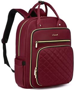 lovevook laptop backpack for women, 15.6 inch computer backpack for teacher nurse with water resistant, lightweight travel work backpack with usb charging port, quilted commuter backpack purse, wine