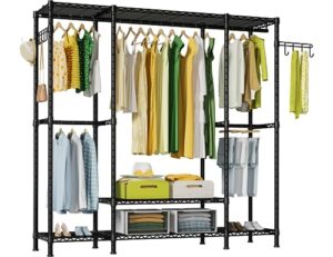 ulif e3 heavy duty garment rack, 4 tiers freestanding closet organizer system with 5 shelves, metal closet organizer and storage system for clothes, max load 650lbs, 57.1"w x 14.5"d x 77.3"h, black
