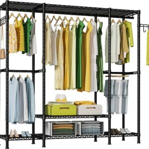 Ulif E3 Heavy Duty Garment Rack, 4 Tiers Freestanding Closet Organizer System with 5 Shelves, Metal Closet Organizer and Storage System for Clothes, Max Load 650lbs, 57.1"W x 14.5"D x 77.3"H, Black