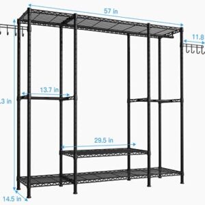 Ulif E3 Heavy Duty Garment Rack, 4 Tiers Freestanding Closet Organizer System with 5 Shelves, Metal Closet Organizer and Storage System for Clothes, Max Load 650lbs, 57.1"W x 14.5"D x 77.3"H, Black