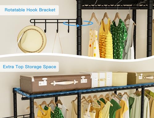 Ulif E3 Heavy Duty Garment Rack, 4 Tiers Freestanding Closet Organizer System with 5 Shelves, Metal Closet Organizer and Storage System for Clothes, Max Load 650lbs, 57.1"W x 14.5"D x 77.3"H, Black