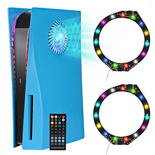 QYCHHJ PS5 Face Plates Disc Edition with Cooling Vents, PS5 Cover Plates with 400+ RGB LED Light Strip PS5 Panels for Playstation 5 Disc Edition PS5 RGB Lights Decoration Kit PS5 Accessories, Blue