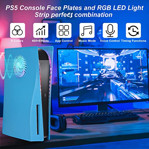 QYCHHJ PS5 Face Plates Disc Edition with Cooling Vents, PS5 Cover Plates with 400+ RGB LED Light Strip PS5 Panels for Playstation 5 Disc Edition PS5 RGB Lights Decoration Kit PS5 Accessories, Blue