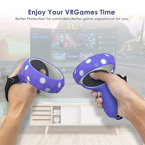 JYMEGOVR for Oculus Quest 2 Controller Silicone Cover, Protective Accessories for Meta VR Grips with 2 Silicone Button Covers, Multi Colors Soft Grips Skin (Purple for Grips)