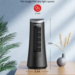 Mirdred Desk Fan, 75° Oscillating Tower Fan with 2 Speeds, Quiet Cooling Table Fan, 12’’ Portable Corded Small Fan, Bladeless Fan for Bedroom Home Office Desktop (Black)