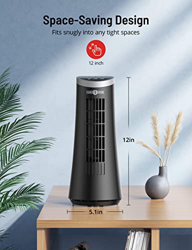 Mirdred Desk Fan, 75° Oscillating Tower Fan with 2 Speeds, Quiet Cooling Table Fan, 12’’ Portable Corded Small Fan, Bladeless Fan for Bedroom Home Office Desktop (Black)