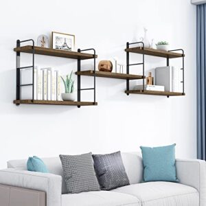 MXCSE Wall Mounted Floating Shelves - Rustic Wall Decor Wood Shelves for Bedroom, Living Room, Bathroom and Kitchen Storage, Easy Installation Hanging Shelves (5, Brown)