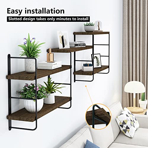 MXCSE Wall Mounted Floating Shelves - Rustic Wall Decor Wood Shelves for Bedroom, Living Room, Bathroom and Kitchen Storage, Easy Installation Hanging Shelves (5, Brown)