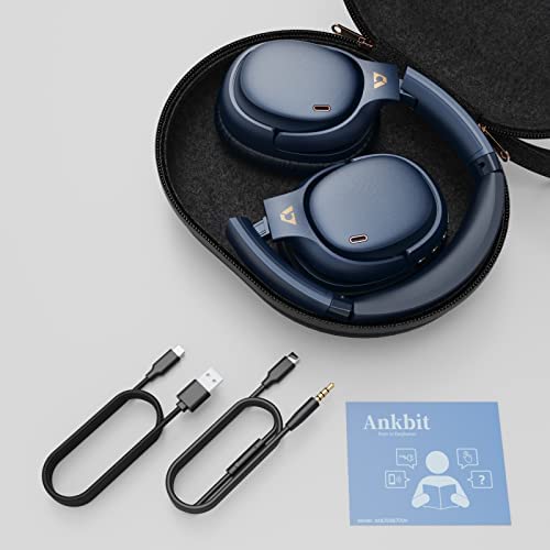 Ankbit E700 Hybrid Active Noise Cancelling Headphones, Bluetooth 5.1 Headphones with LDAC for Hi-Res Wireless Audio, aptX HD & Low Latency Over-Ear Wireless Headphones, Clear Calls, 60H Playtime