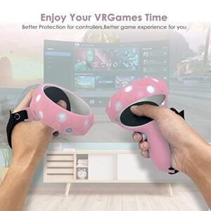JYMEGOVR for Oculus Quest 2 Controller Silicone Cover, Protective Accessories for Meta VR Grips with 2 Silicone Button Covers, Multi Colors Soft Grips Skin (Pink for Grips)