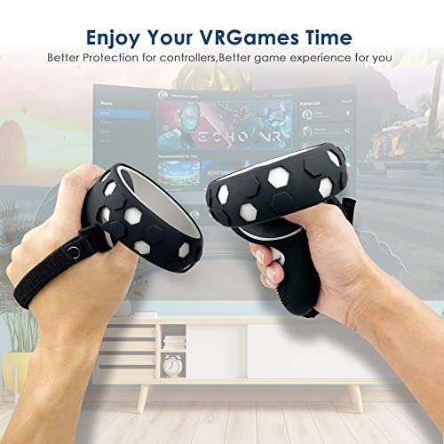 JYMEGOVR for Oculus Quest 2 Controller Silicone Cover, Protective Accessories for Meta VR Grips with 2 Silicone Button Covers, Multi Colors Soft Grips Skin (Black for Grips)
