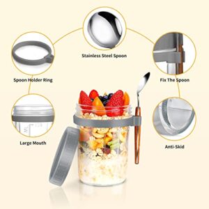 Bupto 4 Pack Overnight Oats Containers with Lids and Spoons, 16 oz Airtight Overnight Oats Jars with Measurement Marks Salad Jars for Cereal Milk Yogurt Vegetable Fruit(4 white)