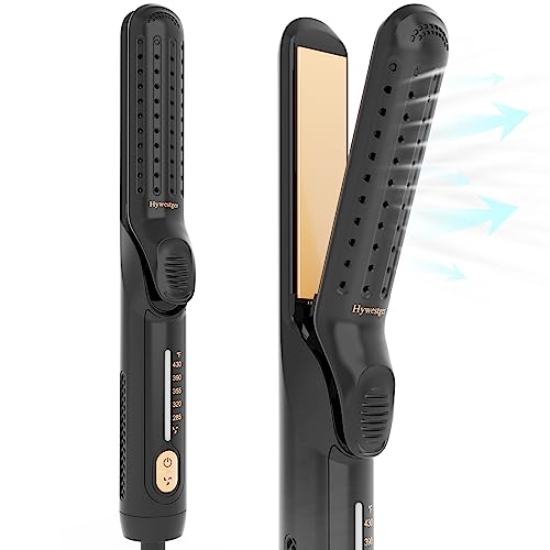 Hywestger Flat Iron Hair Straightener and Curler 2 in1 | 360° Airflow Styler Curling Iron with 80 Ionic Cooling Air Vents, 5 Adjustable Temperature Settings, 15s Fast Heating & Dual Voltage