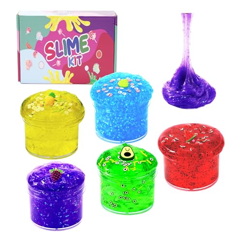 5 Pack Crunchy Slime,Clear Slime Kit with Glimmer for Girls,Birthday Gifts School Party Favors Toy for Girls and Boys