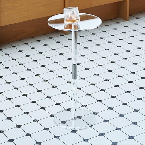 CRYSFLOA Small Side Table Acrylic Small Drink Table Clear End Table Modern Accent Acrylic Table 10 inch Round Drink Table for Living Room Dorm Bedroom Bathroom Office Outdoor Business 10’’x10’’x21.5’’