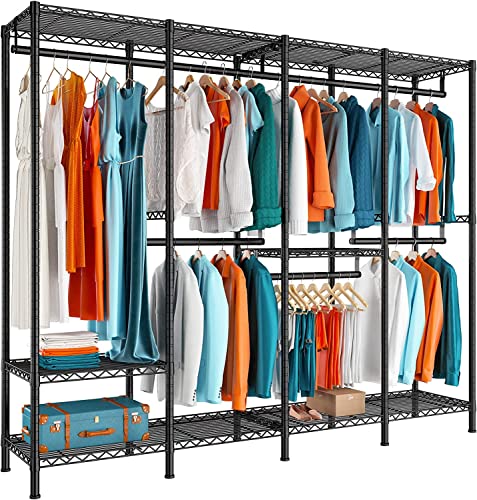 Raybee Clothes Rack Heavy Duty Clothing Racks for Hanging Clothes Load 985 LBS,Metal Clothing Rack Freestanding Portable Wardrobe Closet Rack for Hanging Clothes Wire Garment Rack, Black