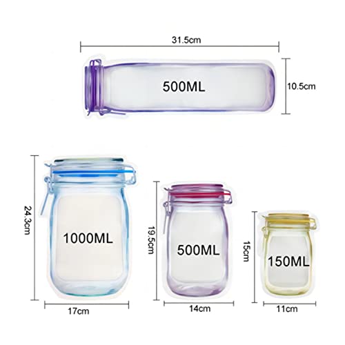 60 Pcs Reusable Mason Jar Ziplock Bags,Mason Jar Bottle Bags,Fresh Leak-Proof Snack Food Storage,Silicone Ziplock Bags for Kitchen,Camping,Travel,Office (60)