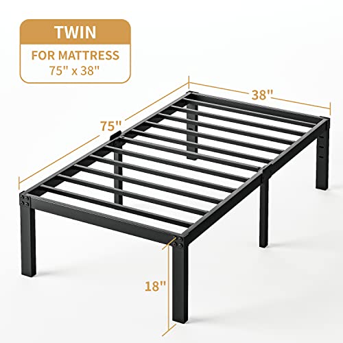 Gdduck 18 Inch Twin Bed Frame Metal Platform Bed Frame with Storage，Sturdy Steel Frame No Box Spring Needed,Black Frame Heavy Duty Noise-Free,Easy Assembly，Support up to 2500lbs