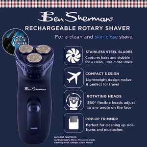 Ben Sherman Shavers for Men Rechargeable Electric Shaver for Men Face, Cordless Rotary Electric Shaver with Pop-Trimmer with Powerful Rotating Heads