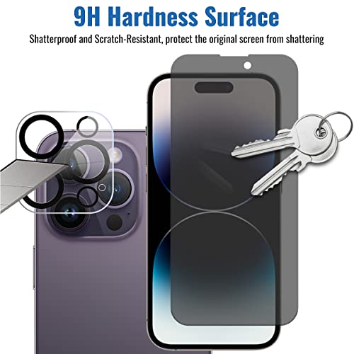 NEEPART [3+3 Pack] Screen Protector for iPhone 14 Pro Max 3 Pack Privacy Screen Protector + 3 Pack Camera Lens Protector; Sensor Protection, Dynamic Island Compatible, 9H Anti Spy Private Tempered Glass Film, Anti-Scratch, Case Friendly