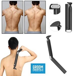 Groom Essentials Rechargeable Back Shavers for Men | USB Charging Hair Trimmer for Men w/Extendable, Foldable Arm for Hard-to-Reach Areas | Back Shaver & Body Trimmer for Men | Electric Razor for Men