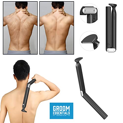 Groom Essentials Rechargeable Back Shavers for Men | USB Charging Hair Trimmer for Men w/Extendable, Foldable Arm for Hard-to-Reach Areas | Back Shaver & Body Trimmer for Men | Electric Razor for Men