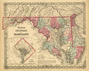 1859 map of delaware and maryland district of columbia united states travel vintage poster repro 11" x 14" image size shipped rolled