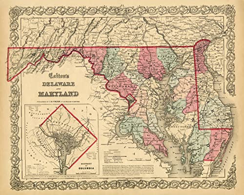 1859 Map of Delaware and Maryland District of Columbia United States Travel Vintage Poster Repro 11" X 14" Image Size SHIPPED ROLLED