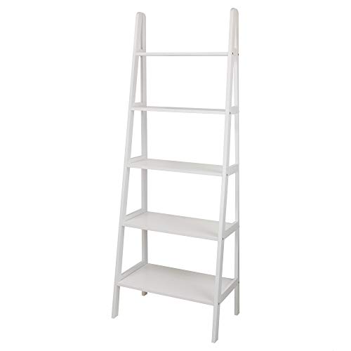 Stony Edge 5-Tier Ladder Bookcase-White, Anti-Tipping Wood Ladder Bookshelf and Display Stand, Decorative Shelves for Home and Office, 24.75" W x 16" D x 72" H