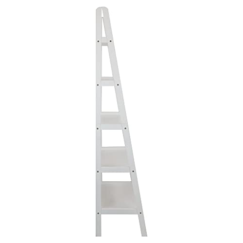 Stony Edge 5-Tier Ladder Bookcase-White, Anti-Tipping Wood Ladder Bookshelf and Display Stand, Decorative Shelves for Home and Office, 24.75" W x 16" D x 72" H