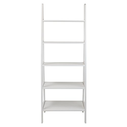 Stony Edge 5-Tier Ladder Bookcase-White, Anti-Tipping Wood Ladder Bookshelf and Display Stand, Decorative Shelves for Home and Office, 24.75" W x 16" D x 72" H