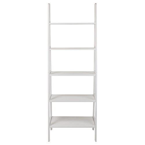 Stony Edge 5-Tier Ladder Bookcase-White, Anti-Tipping Wood Ladder Bookshelf and Display Stand, Decorative Shelves for Home and Office, 24.75" W x 16" D x 72" H