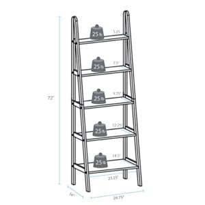 Stony Edge 5-Tier Ladder Bookcase-White, Anti-Tipping Wood Ladder Bookshelf and Display Stand, Decorative Shelves for Home and Office, 24.75" W x 16" D x 72" H