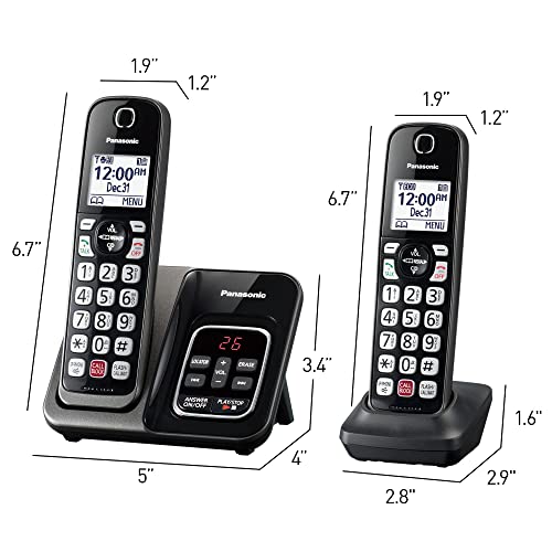 Panasonic Cordless Phone with Answering Machine, Advanced Call Block, Bilingual Caller ID and Easy to Read High-Contrast Display, Expandable System with 2 Handsets - KX-TGD832M (Metallic Black)