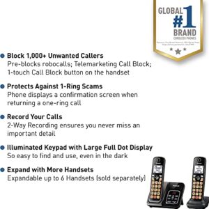 Panasonic Cordless Phone with Answering Machine, Advanced Call Block, Bilingual Caller ID and Easy to Read High-Contrast Display, Expandable System with 2 Handsets - KX-TGD832M (Metallic Black)