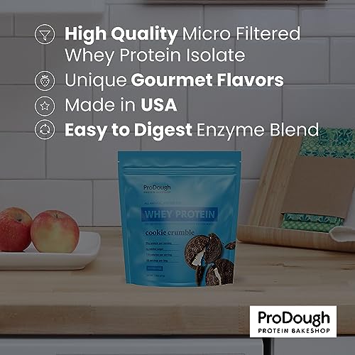 ProDough Gourmet Whey Isolate Hydrolized Protein Powder for Shake Mix- Easy Digest Enzyme Blend, 25g Protein per Serving, Natural Ingredients, Gluten Free, Keto Friendly (Coconut Cream)