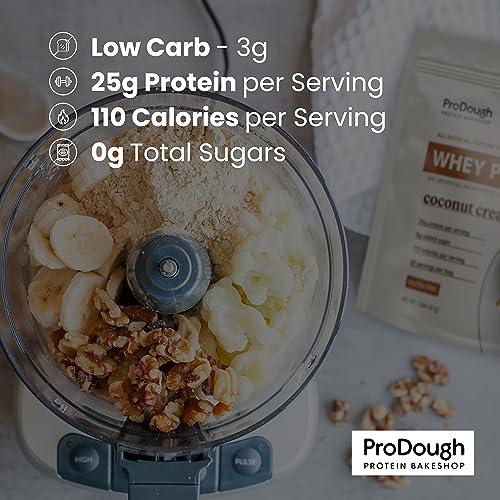 ProDough Gourmet Whey Isolate Hydrolized Protein Powder for Shake Mix- Easy Digest Enzyme Blend, 25g Protein per Serving, Natural Ingredients, Gluten Free, Keto Friendly (Coconut Cream)