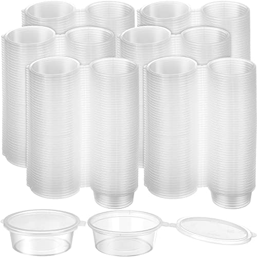 Didaey 300 Pcs 2 oz Plastic Dressing Containers Clear Portion Cups Small Condiment Containers with Lids Hinged Airtight Souffle Cups Disposable Sauce Cups with Lids for Food, Salad Storage