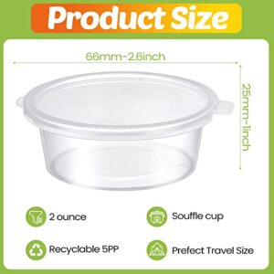 Didaey 300 Pcs 2 oz Plastic Dressing Containers Clear Portion Cups Small Condiment Containers with Lids Hinged Airtight Souffle Cups Disposable Sauce Cups with Lids for Food, Salad Storage