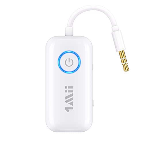 1Mii Bluetooth 5.3 Transmitter Receiver for Airplane/TV to 2 Headphones/AirPods, Dual Links Wireless Audio Adapter w/aptx Low Latency/HD/AptX Adaptive, 3.5mm Aux Bluetooth Adapter for Cars, Gym, Boat