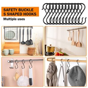 Yzerel 12Pcs S Hooks Hanging Safety Buckle - 3.5 inch Heavy Duty S Hooks,Hanging Plants for Closet Hooks, Clothes, Kitchen Utensil, Pots and Pans, Bags (Black)