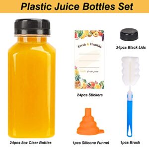 Moretoes 24pcs 8oz Plastic Juice Bottles with Tamper Evident Caps Empty Reusable Clear Bulk Drink Containers with Black Lids for Juicing Milk Smoothie and Other Beverages