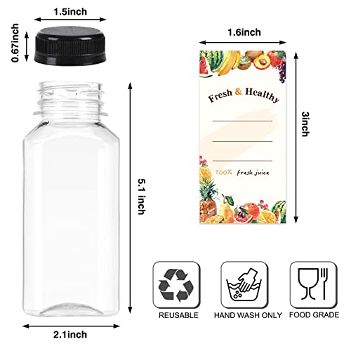 Moretoes 24pcs 8oz Plastic Juice Bottles with Tamper Evident Caps Empty Reusable Clear Bulk Drink Containers with Black Lids for Juicing Milk Smoothie and Other Beverages