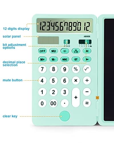 Aucanla Calculator with Notepad,12-Digit Large Display Desk Calculator,Rechargeable and Solar Basic Calculator for Office,School and Business