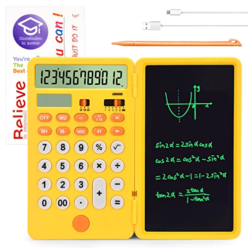 Aucanla Calculator with Notepad,12-Digit Large Display Desk Calculator,Rechargeable and Solar Basic Calculator for Office,School and Business