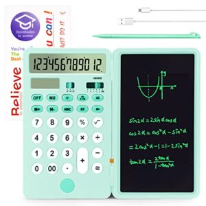 aucanla calculator with notepad,12-digit large display desk calculator,rechargeable and solar basic calculator for office,school and business